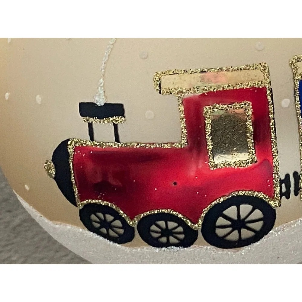 TRAIN Locomotive Glass Hand-Painted MIDWEST CANON FALLS Christmas 6 ORNAMENTS